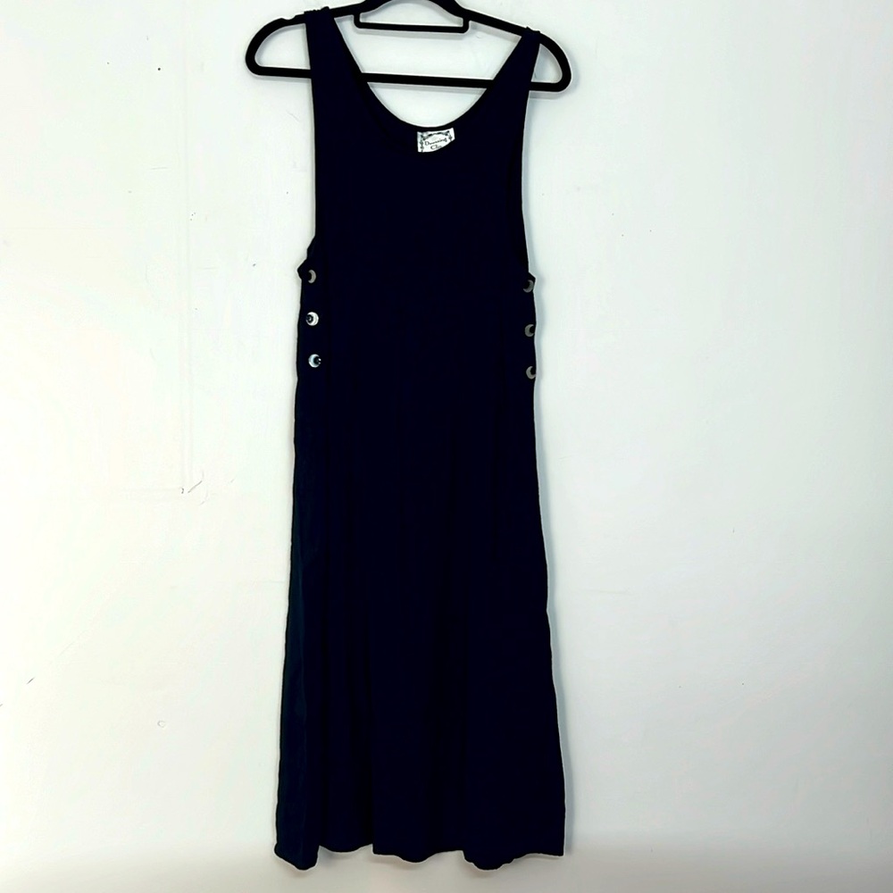 🌞 Dressing Clio flowing black tank button sides scoop neck maxi dress women S